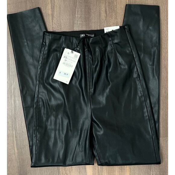 Zara Faux Leather Leggings Size XS Womens Black High Rise NWT Blogger Favorite - Picture 9 of 11